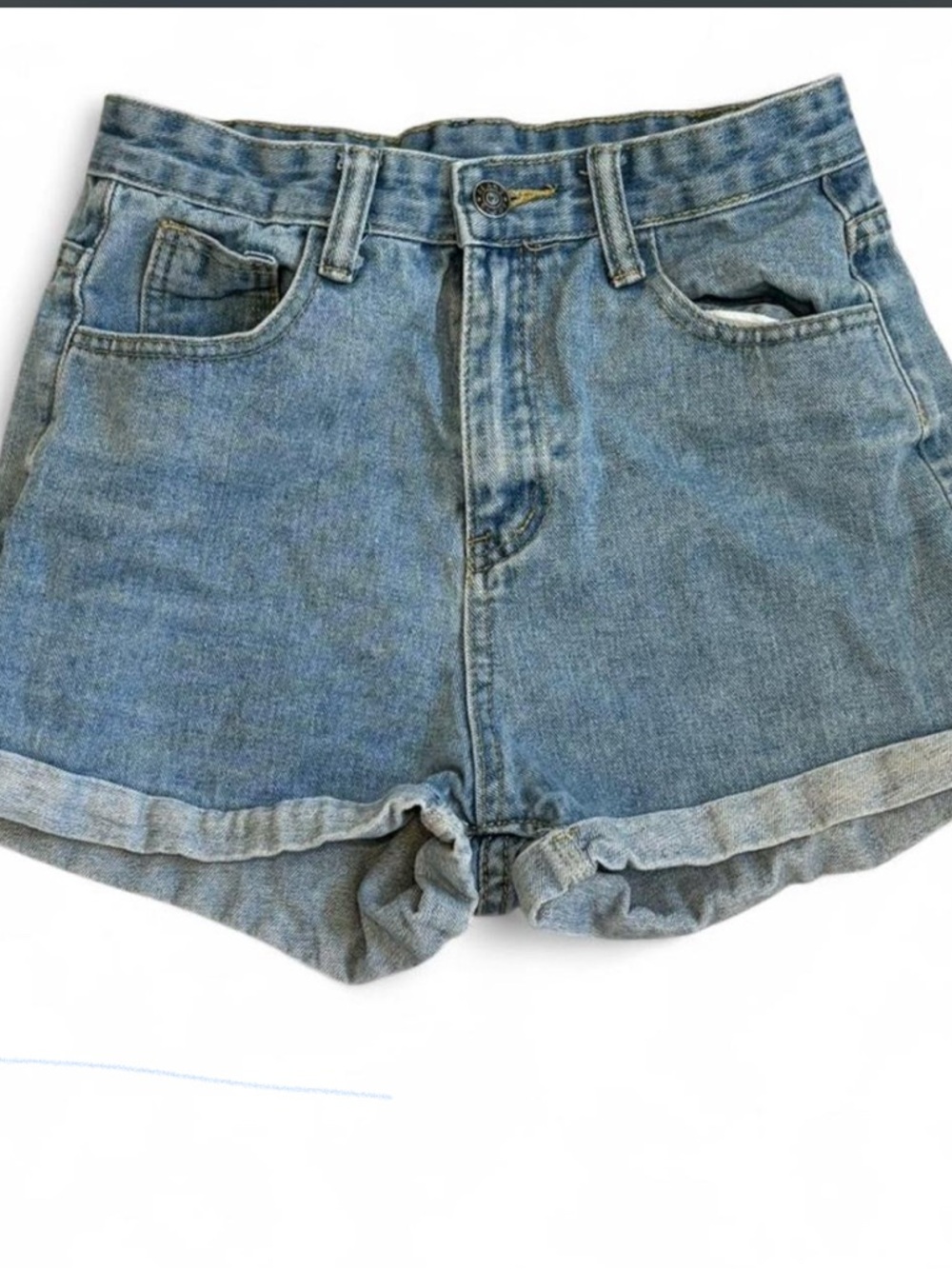 Classic High-Rise Denim Shorts - Light Blue